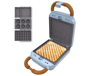 Cecotec Appareil à Sandwichs Rock'nToast Retro One Blue. Machine à Sandwich Rétro 700W, 3 Plaques Interchangeables Pour Sandwiches, Gaufres et Beignets, Revêtement RockStone, Base Antidérapante