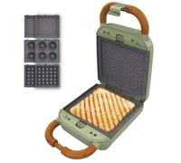 Cecotec Appareil à Sandwichs Rock'nToast Retro One Green. Machine à Sandwich Rétro 700W, 3 Plaques Interchangeables Pour Sandwiches, Gaufres et Beignets, Revêtement RockStone, Base Antidérapante
