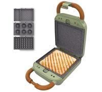 Cecotec Appareil à Sandwichs Rock'nToast Retro One Green. Machine à Sandwich Rétro 700W, 3 Plaques Interchangeables Pour Sandwiches, Gaufres et Beignets, Revêtement RockStone, Base Antidérapante