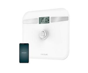Cecotec Balance Pèse-personne avec bouton-poussoir Surface Precision EcoPower 10200 Smart Healthy White, Verre Trempé, Sans piles, Connectivité Smartphone via Bluetooth, Grand écran LCD, Max 180 kg