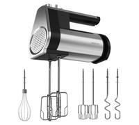 Cecotec Batteur à main PowerTwist 500 Full Steel. 500 W, 5 vitesses plus fonction Turbo, 3 accessoires : fouet ballon, fouets et crochets pétrisseurs. Design ergonomique