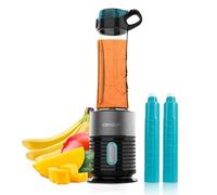 Cecotec Blender à Verre Individuel Power Titanium Fresh&Go. 450W, Lame à 4 Feuilles avec Revêtement en Titane Noir, Inclut 2 Tubes Réfrigérants et 2 Gobelets Résistants de 600 ml