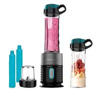 Cecotec Mixeur blender avec verre individuel Power Titanium 650 Fresh&Go Inox. Puissance 650 W, Lames avec revêtement titane en noir, 2 tube réfrigérants, 2 verres portatifs, moulin