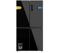 Cecotec Réfrigérateur Américain 4 Portes Bolero CoolMarket 4D 601 Black Glass E. 601L, Moteur Inverter, 90cm, No Frost, ECO, Refroidissement Rapide, Display, Alarme Température, Verre Noir