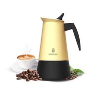 Cecotec Cafetière Italienne Piccolina 400 Beige. 200ml, 4 Tasses de Café, Acier Inoxydable, Compatible Toutes Surfaces, Filtre Premium, Valve de Sécurité, Poignée Thermorésistante, Design Élégant