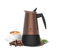 Cecotec Cafetière Italienne Piccolina 600 Bronze. 300ml, 6 Tasses de Café, Acier Inox, Compatible avec Toutes Surfaces, Filtre Premium, Soupape de Sécurité, Poignée Thermorésistante, Design Élégant