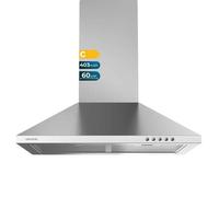 Cecotec Flux PM 604300 Hotte aspirante, 60 cm, Acier Inoxydable C. Forme pyramidale, Finition Acier Inoxydable, Puissance d'aspiration 403 m³/h, Moteur 105 W, Classe C, Commande Mécanique, 3 Niveaux