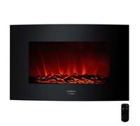 Cecotec Cheminée Électrique Décorative 35” avec Télécommande Ready Warm 3510 Curved Flames. Puissance Maximale 2000W, 2 Intensités, Panneau Courbé en Verre Trempé, Flamme Réglable, Minuteur