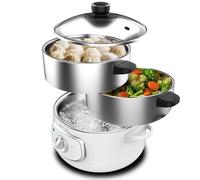 Cecotec Cuiseur à Vapeur électrique Vapovita 3000 INOX, 3 paniers indépendants, Bol de Cuisson du Riz, Supports de Cuisson des œufs, Minuterie de 60 minutes, 2 Entrées d'Eau Latérales, Gris, 800 W