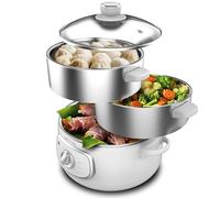 Cecotec Cuiseur Vapeur 10L Vapovita SteelPot White. Cuiseur Vapeur Electrique 1300W,3 Niveaux, Temps Réglable (0-60 min),Antiadhésif, Facile à Nettoyer, Préserve Les Nutriments pour une cuisson saine