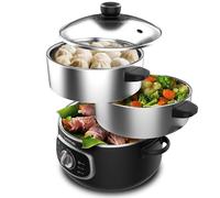 Cecotec Cuiseur à Vapeur électrique Vapovita 3000 INOX, 3 paniers indépendants, Bol de Cuisson du Riz, Supports de Cuisson des œufs, Minuterie de 60 minutes, 2 Entrées d'Eau Latérales, Gris, 800 W