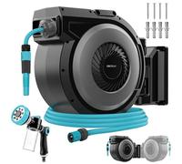 Cecotec Enrouleur de Tuyau 30 m HydroShell 300 Pro. Enrouleur Automatique avec SlowReturn et Smooth Technology, Tuyau 3 Couches, Brosses de Nettoyage, Pistolet 8 Fonctions avec Réservoir à Savon