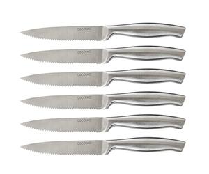 Cecotec Ensemble de 6 Couteaux à Viande Professionnels avec Dentelure Manche et Lame forgés en une Seule Pièce d'Acier Couteaux, Feuille de 2 mm d'épaisseur, Résistance et Ténacité Élevées