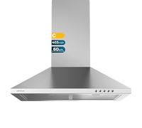 Cecotec Flux PM 604300 Hotte aspirante, 60 cm, Acier Inoxydable C. Forme pyramidale, Finition Acier Inoxydable, Puissance d'aspiration 403 m³/h, Moteur 105 W, Classe C, Commande Mécanique, 3 Niveaux