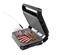 Cecotec Gril Électrique avec Grill Rock'nGrill 2000 PerfectCook. 2000W, Contrôle Tactile, Température Double, Ouverture 105ºC, Bac Récupérateur de Graisse, Plaques Amovibles, 30x23cm, Acier Inoxydable