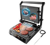 Cecotec Gril Électrique avec Grill Rock'nGrill 2000 Smash PerfectCook. 2000W, Sonde Température, Dual Température, Bac Récupérateur de Graisse, Plaques Réversibles, Surface 30x21 cm, Acier Inoxydable