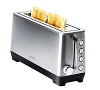 Cecotec Grille-pain BigToast Extra, 1100 W, Fente Longue Extra-large, 4 Fonctions préconfigurées, 6 Niveaux de Puissance, Barres Supérieures pour Réchauffer, Acier, Capacité pour 2 Toasts