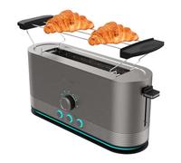 Cecotec Grille-pain Vertical en Acier à Fente Longue Shine&Toast Extra, 1050W, Capacité pour 2 Toasts, Fente Large 3,8cm, Anneau Lumineux, 7 Niveaux de Brunissage, Barres Supérieures