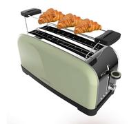 Cecotec Grille-pain vertical Toastin' time 1500 Green, 1500 W de puissance, Double fente longue et large de 3,8 cm, Varillas Supérieures, Acier Inoxydable, Arrêt et Popup Automatiques, Bac à miettes