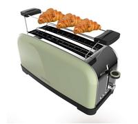 Cecotec Grille-pain vertical Toastin' time 1500 Green, 1500 W de puissance, Double fente longue et large de 3,8 cm, Varillas Supérieures, Acier Inoxydable, Arrêt et Popup Automatiques, Bac à miettes