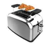 Cecotec Grille-pain vertical Toastin' time 850 Inox, 850 W de puissance, Double fente longue et large de 3,8 cm, Varillas Supérieures, Acier Inoxydable, Arrêt et Popup Automatiques, Bac à miettes