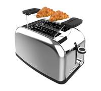 Cecotec Grille-pain vertical Toastin' time 850 Inox, 850 W de puissance, Double fente longue et large de 3,8 cm, Varillas Supérieures, Acier Inoxydable, Arrêt et Popup Automatiques, Bac à miettes