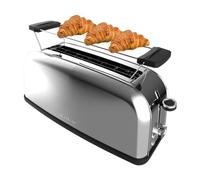 Cecotec Grille-pain vertical Toastin' time 850 Inox Long, 850 W de puissance, Double fente longue et large de 3,8 cm, Varillas Supérieures, Acier Inoxydable, Arrêt et Popup Automatiques, Bac à miettes
