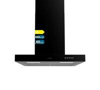 Cecotec Hotte Aspirante 60cm Bolero Flux TM 606500 Black A. 165W Motor, Decorative with Stainless Steel Finish, 650m3/h Suction, Mechanical Control, 3 Power Levels, Light, and Carbon Filter