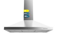 Cecotec Hotte aspirante 90 cm Pyramidale Bolero Flux PM 906500 Inox A. Moteur 165 W, Finition noire, Aspiration 650 m3/h, Commande mécanique, 3 niveaux de puissance, Lumière et Filtre à charbon