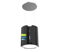 Cecotec Boléro Flux CRE 385500 Black Hotte d'île ronde 38 cm Finition acier noir, aspiration 591,2 m³/h, contrôle des boutons électroniques, filtre à carbone moteur DC