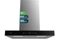 Cecotec Hotte Aspirante Flux TT 605500 Noir Verre A++. 60 cm, 70W, Faible Consommation d'Énergie, Aspiration 550m3/h, Commande Tactile, 3 Niveaux, Booster, Éclairage LED, Filtre à Charbon