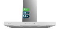 Cecotec Hotte Aspirante Flux TT 905500 Glass White 90 cm, 70W, Faible Consommation d'Énergie, Aspiration 550m3/h, Commande Tactile, 3 Niveaux, Éclairage LED, Filtre à Charbon