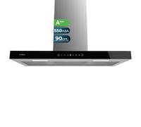 Cecotec Hotte Aspirante Flux TT 905500 Noir Verre A++. 90 cm, 70W, fFaible Consommation d'Énergie, Aspiration 550m3/h, Commande Tactile, 3 Niveaux, Éclairage LED, Filtre à Charbon