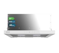 Cecotec Hotte Aspirante Télescopique 60cm Flux TLT 605500 White Black A++. Moteur 70W, Faible consommation, Frontal verre blanc, Puissance 550m³/h, Contrôle tactile et gestes, Filtre à charbon