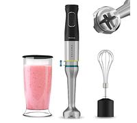Cecotec Katana TotalDestroy 1200XL Cream Hand Blender, 1200 W, 21 vitesses et Turbo, 4 lames en titane noir, capot anti-éclaboussures, pied extra-long, gobelet de 800 ml.