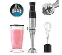 Cecotec Katana TotalDestroy 1200XL Cream Hand Blender, 1200 W, 21 vitesses et Turbo, 4 lames en titane noir, capot anti-éclaboussures, pied extra-long, gobelet de 800 ml.