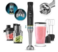 Cecotec Katana TotalDestroy 1500XL DOubleKatana Hand Blender, 1500 W, Dual Blade System, 21 speed and Turbo, 4 blades with Black Titanium, Anti-splash hood, 800 ml. cup.