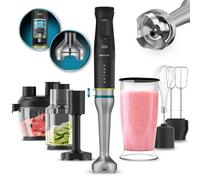 Cecotec Katana TotalDestroy 1500XL DOubleKatana Hand Blender, 1500 W, Dual Blade System, 21 speed and Turbo, 4 blades with Black Titanium, Anti-splash hood, 800 ml. cup.