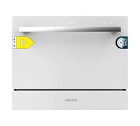 Cecotec Bolero 2400 Lave-vaisselle compact, 6 couverts, verre blanc, 1380 W, finition verre blanc, 5 programmables, écran tactile, programmable jusqu'à 24 heures, serrure enfant et panier à couverts