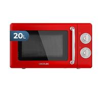Cecotec Micro-Ondes Mécanique Proclean 3010 Rouge Rétro 20 L. 700 W sur 6 Niveaux, Minuterie jusqu'à 30 Minutes, Mode Décongélation, Design Vintage en Rouge, Finitions Acier