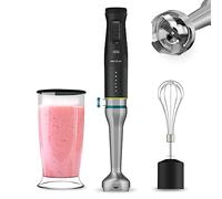 Cecotec Mixeur plongeant Katana 15 TotalDestroy Cream B, 1500 W, 21 vitesses et Turbo, Double lames, 4 lames avec Black Titanium, Protection contre les éclaboussures, Pied extra long Silver G