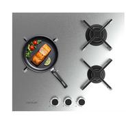 Cecotec Plaque de Cuisson à Gaz Bolero Squad G 3400S Inox avec 3 Foyers, 6,2Kw, Grilles en Fonte, Foyer à Triple Anneau, Allumage Électronique, Système de Sécurité des Valves, Conversion au Gaz Butane