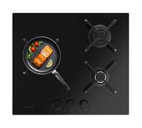 Cecotec Plaque de Cuisson à Gaz Bolero Squad G 3400S Nano Glass avec 3 Foyers, 6,2 Kw, Grilles en Fonte, Foyer à Triple Anneau, Allumage Électronique, Système de Sécurité des Valves, Conversion au Gaz