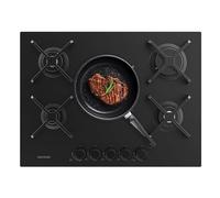 Cecotec Plaque de Cuisson à Gaz Bolero Squad G 5400S Nano Glass avec 5 Foyers, 10,4Kw, Grilles en Fonte, Foyer à Triple Anneau, Allumage Électronique, Système de Sécurité des Valves, Conversion au Gaz