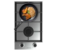 Cecotec Plaque de Gaz 2 Feux Bolero Squad G 2400F Inox, 5,2kW, Acier Inoxydable, Grilles en Fonte, Brûleur WOK Triple, Allumage Électronique, Sécurité Valves, accessoire de conversion