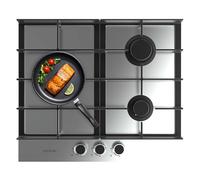 Cecotec Plaque de Gaz 3 Feux Bolero Squad G 3400F Inox, 6,2kW, Acier Inoxydable, Grilles en Fonte, Brûleur WOK Triple, Allumage Électronique, Sécurité Valves, accessoire de conversion