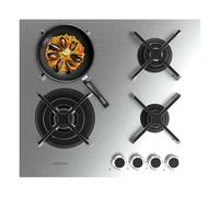 Cecotec Plaque de Gaz 4 Feux Bolero Squad G 4400S Inox, 8kW, Acier Inoxydable, Grilles en Fonte, Brûleur WOK Triple, Allumage Électronique, Sécurité Valves, accessoire de conversion