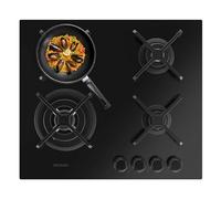 Cecotec Plaque de Gaz 4 Feux Bolero Squad G 4400S Nano Verre, 8kW, Nano Verre, Grilles en Fonte, Brûleur WOK Triple, Allumage Électronique, Sécurité Valves, accessoire de conversion