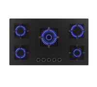 Cecotec Plaque de Gaz 5 Feux pour Gaz Naturel et Butane Bolero Squad G 5800S Eternal Nano Glass. 13,1 kW, Verre Noir Mat, Grilles Individuelles en Fonte, Brûleur Eternal avec Support WOK