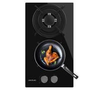 Cecotec Plaque de gaz Bolero Squad GN 2200S Glass Black. 5,25 kW, 2 feux pour gaz naturel, verre noir, grille complète en fonte, brûleur wok triple couronne, allumage électrique